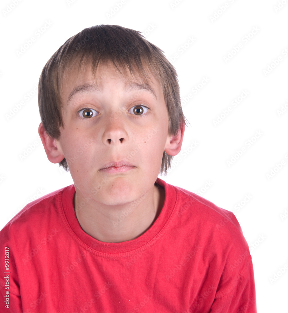 image of a questioning boy on white background image of a questioning boy on white background
