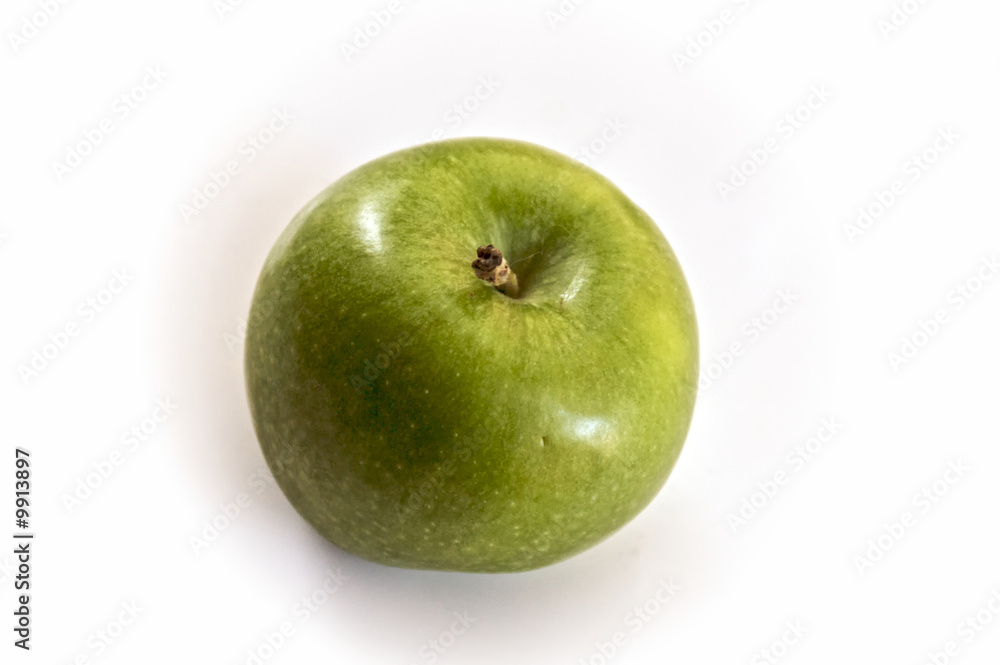 one granny smith apple seen from above one granny smith apple seen from above