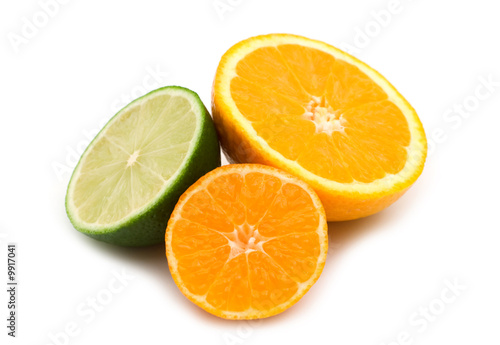 three slice citrus on white background