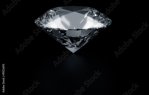3d rendering of a diamond on a black reflective floor
