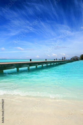 Wooden jetty on over the beautiful Maldivian beach © Ekaterina Shvaygert