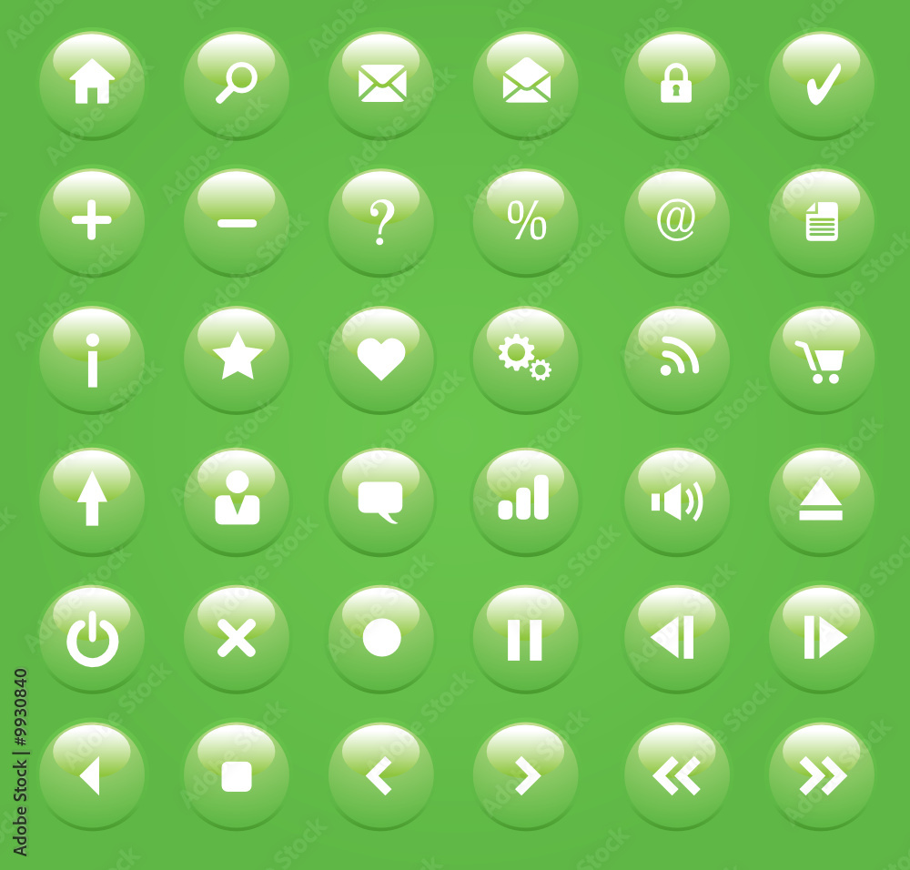 Green Glossy Vector Icon / Button Set for Web Green Glossy Vector Icon / Button Set for Web