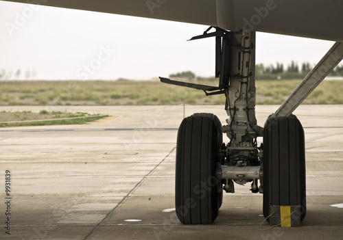 undercarriage of a large military aircraft