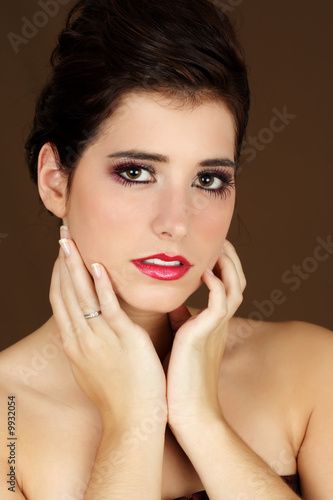 closeup portrait of young beautiful caucasian woman