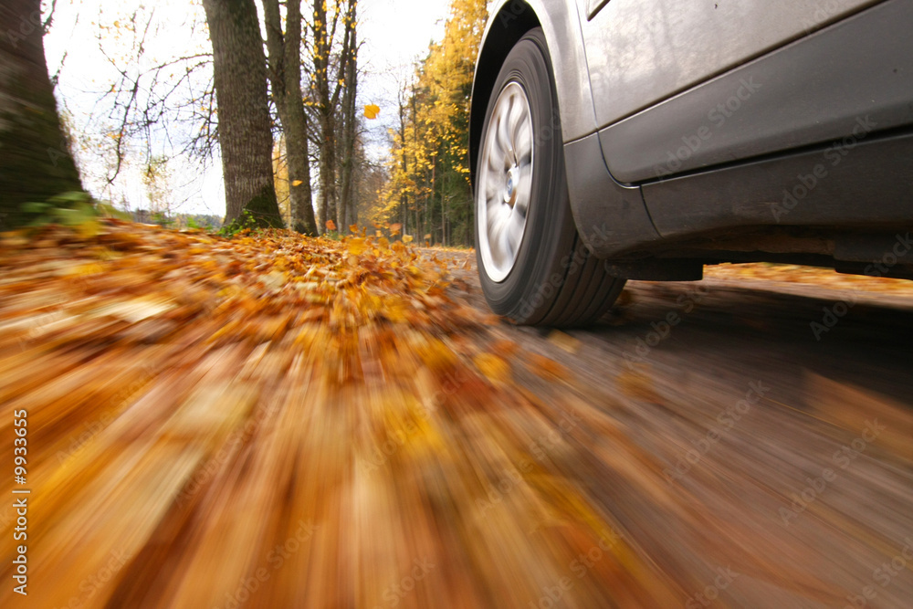 Obraz premium Car driving on country road.