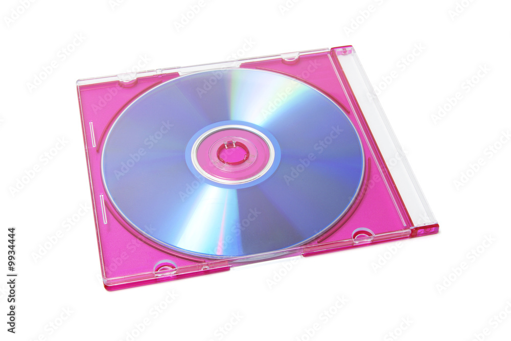 Compact Disc in Plastic Case on White Background Compact Disc in Plastic Case on White Background