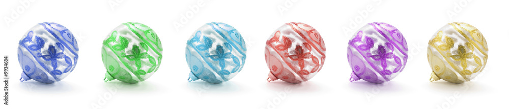 Colourful Christmas Baubles on Isolated White Background Colourful Christmas Baubles on Isolated White Background