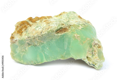 Chrysoprase green mineral stone on white