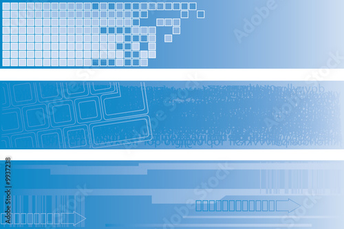 three blue technology web big banners, Vector illustration