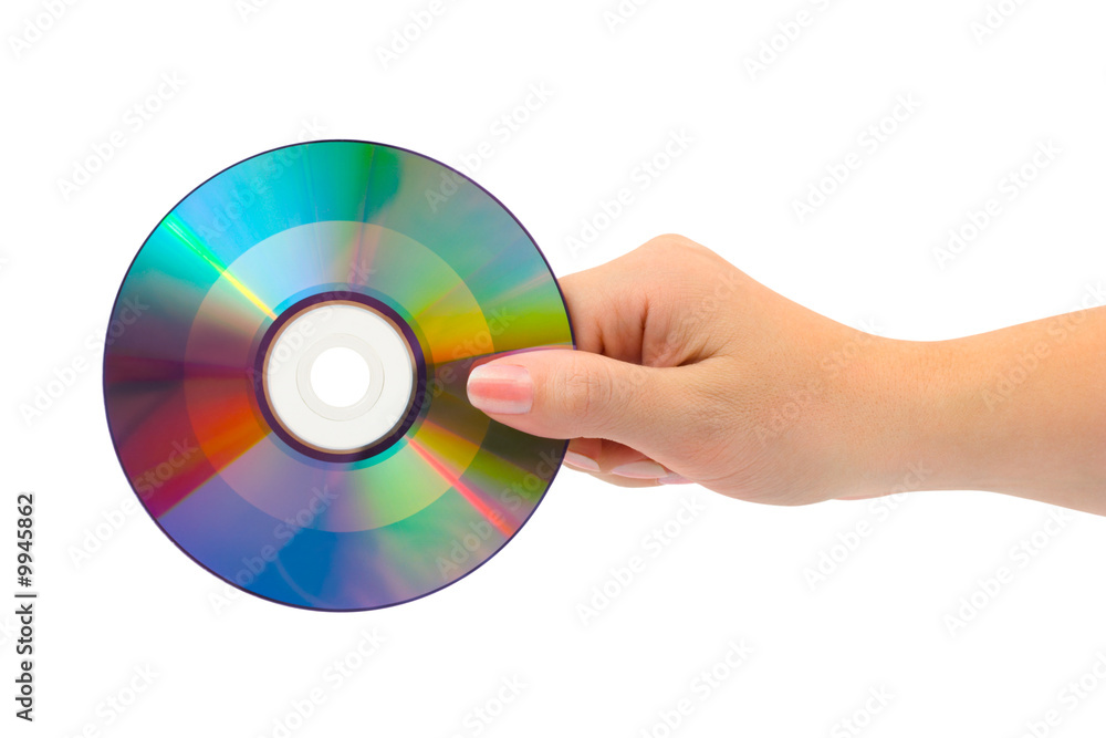 Hand with computer disk isolated on white background Hand with computer disk isolated on white background