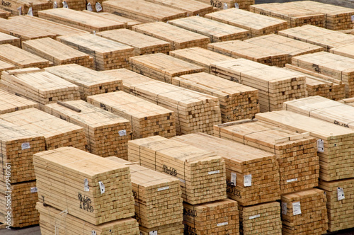 Timber stock at docks waiting to be loaded on ship photo