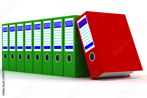 Row of green folders with d...