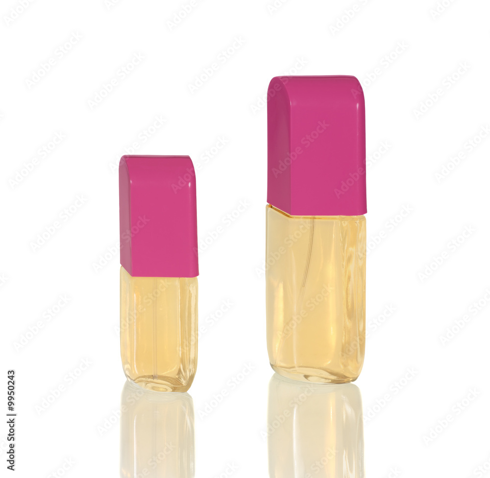 Two bottles of perfume on white background with reflection Two bottles of perfume on white background with reflection