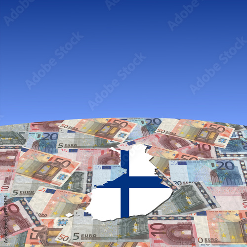 Finland map flag on euros globe illustration photo