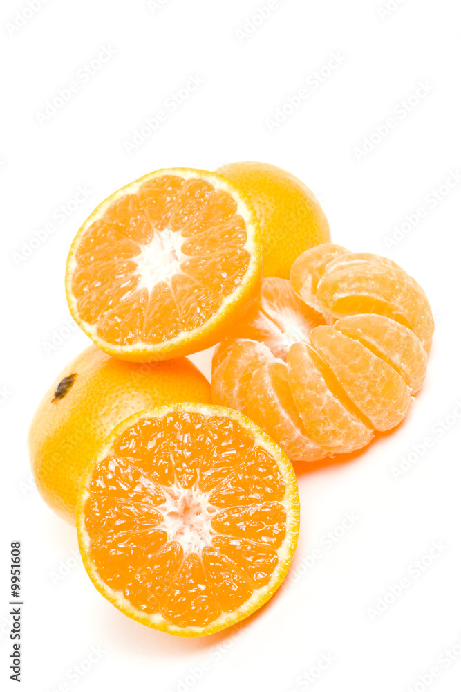 juicy tangerines on white background. vertical juicy tangerines on white background. vertical