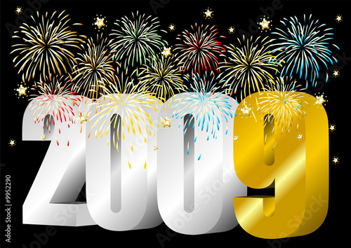 Next year number with fireworks over black background