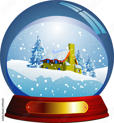 Vector snow globe with a Santa house within