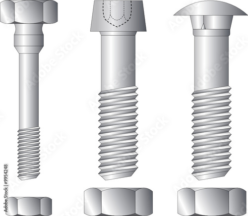 Three different metal screws