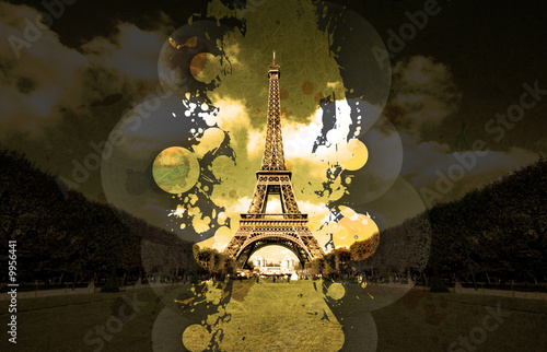 Vinyl splatter music design Eiffel tower
