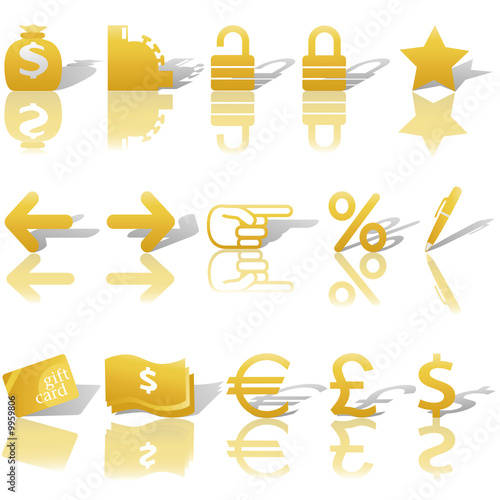 Finance Money Website Navigation Icons Set Gold