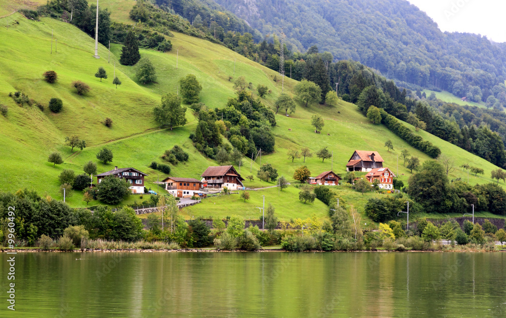 The small village on the hills around Lake Luzern in Switzerland