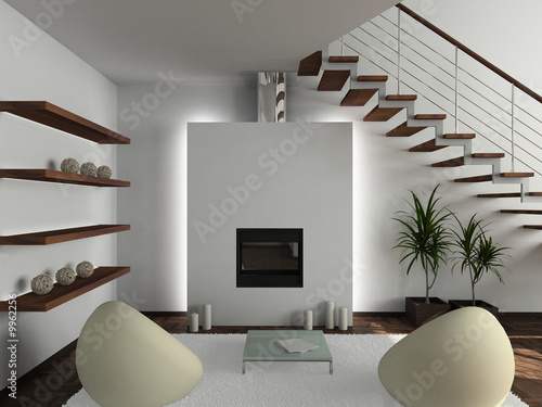 Modern design interior of living-room. 3D render