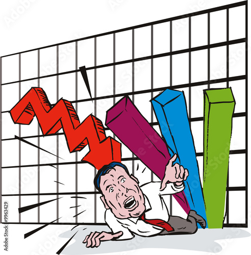 Man stuck in a crumbling sales graph