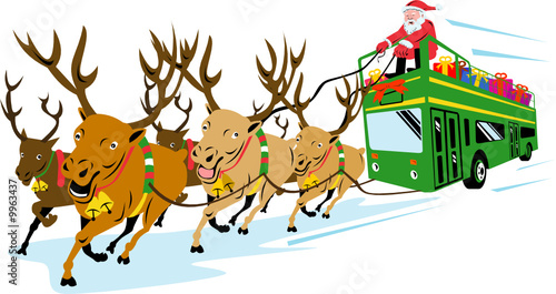 Santa Claus driving a bus