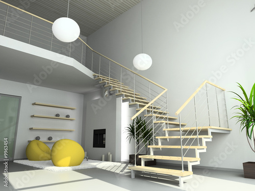 Modern design interior of living-room. 3D render