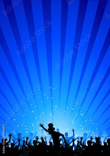 Happy people having fun in a blue abstract background