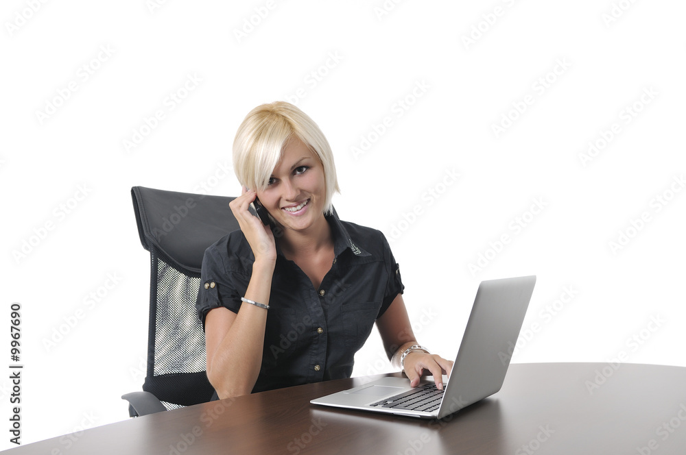 One young business woman working in office on laptop One young business woman working in office on laptop