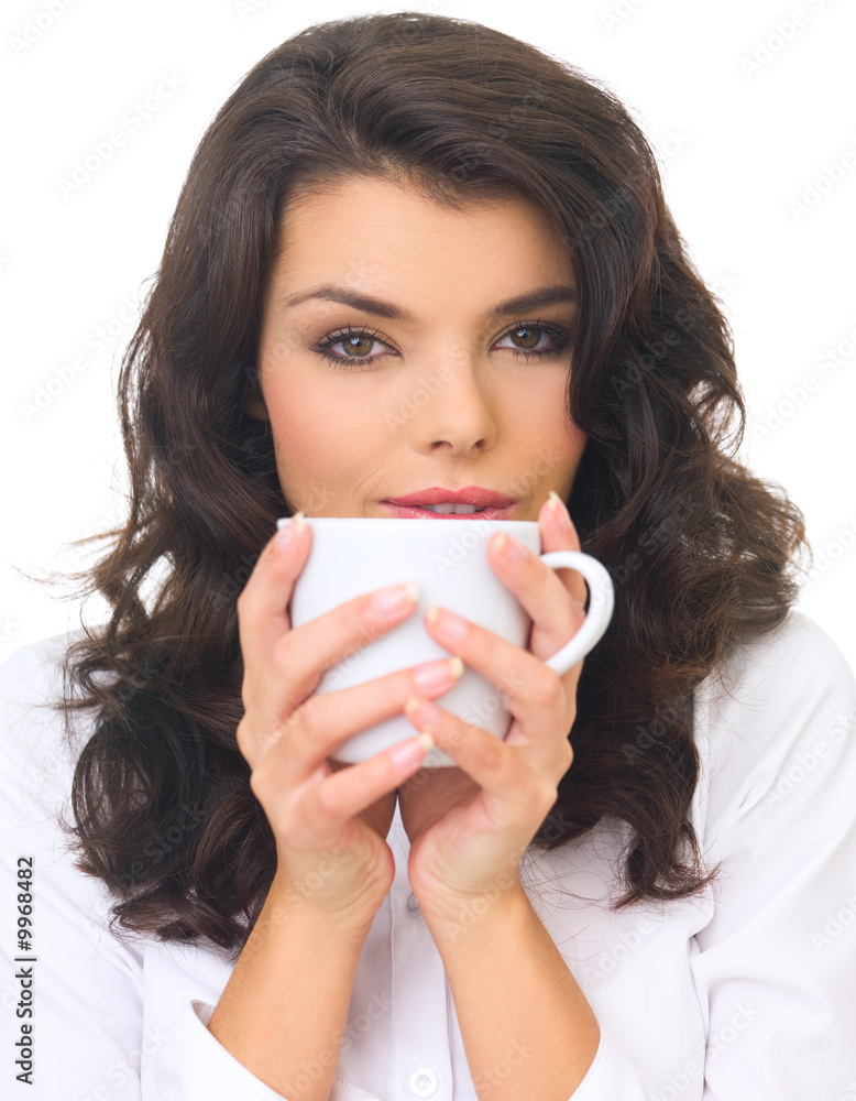 Portrait of beautiful business woman holding coffee cup Portrait of beautiful business woman holding coffee cup