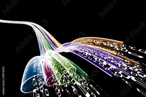 binary code data flowing through optical wires. Crystal version.