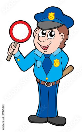 Cute policeman with stop sign