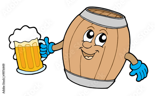 Cute wooden keg holding beer