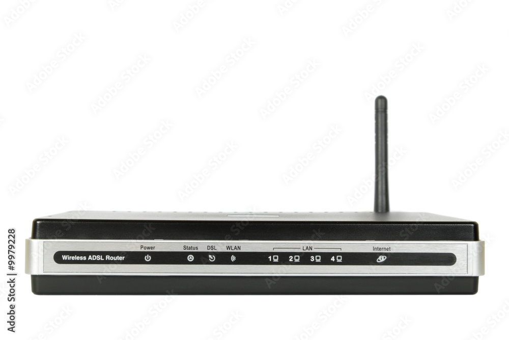 ADSL modem with WiFi isolated on white background ADSL modem with WiFi isolated on white background