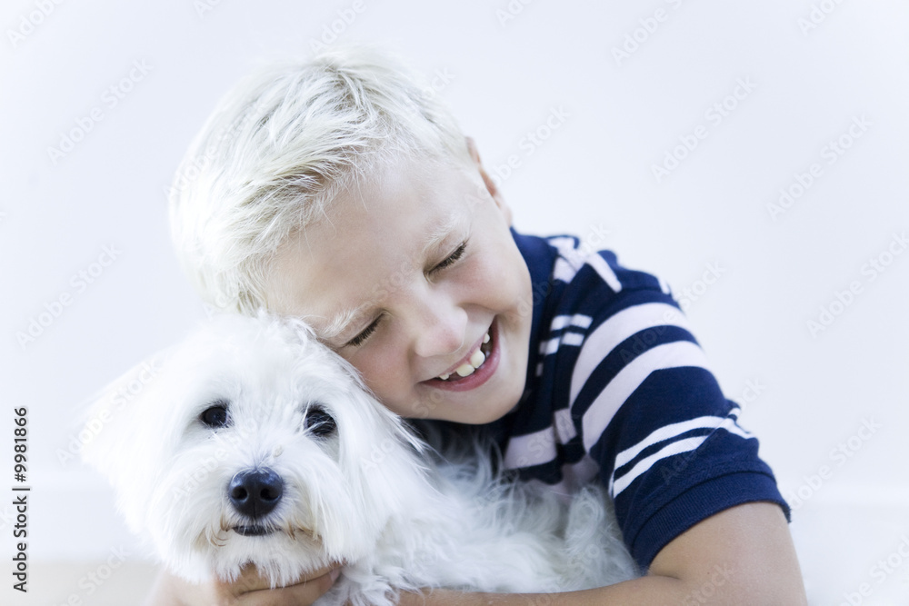 expressive  kid and his dog
