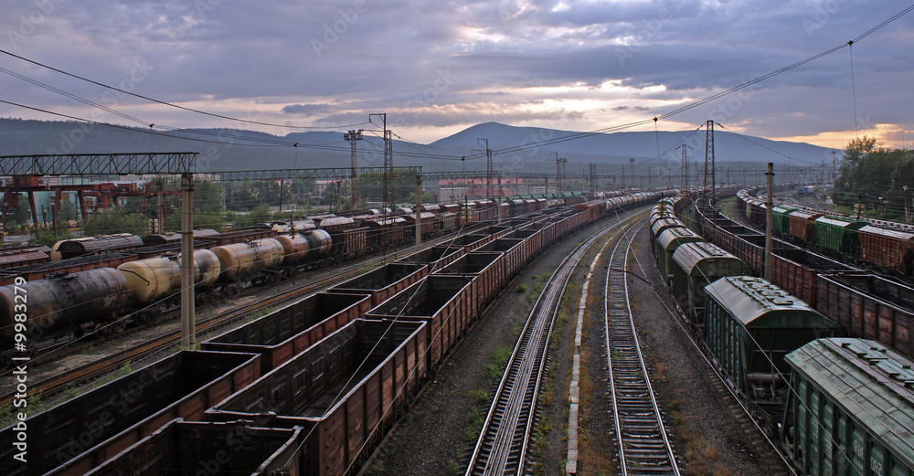 Fototapeta premium photo of railway station with different trains