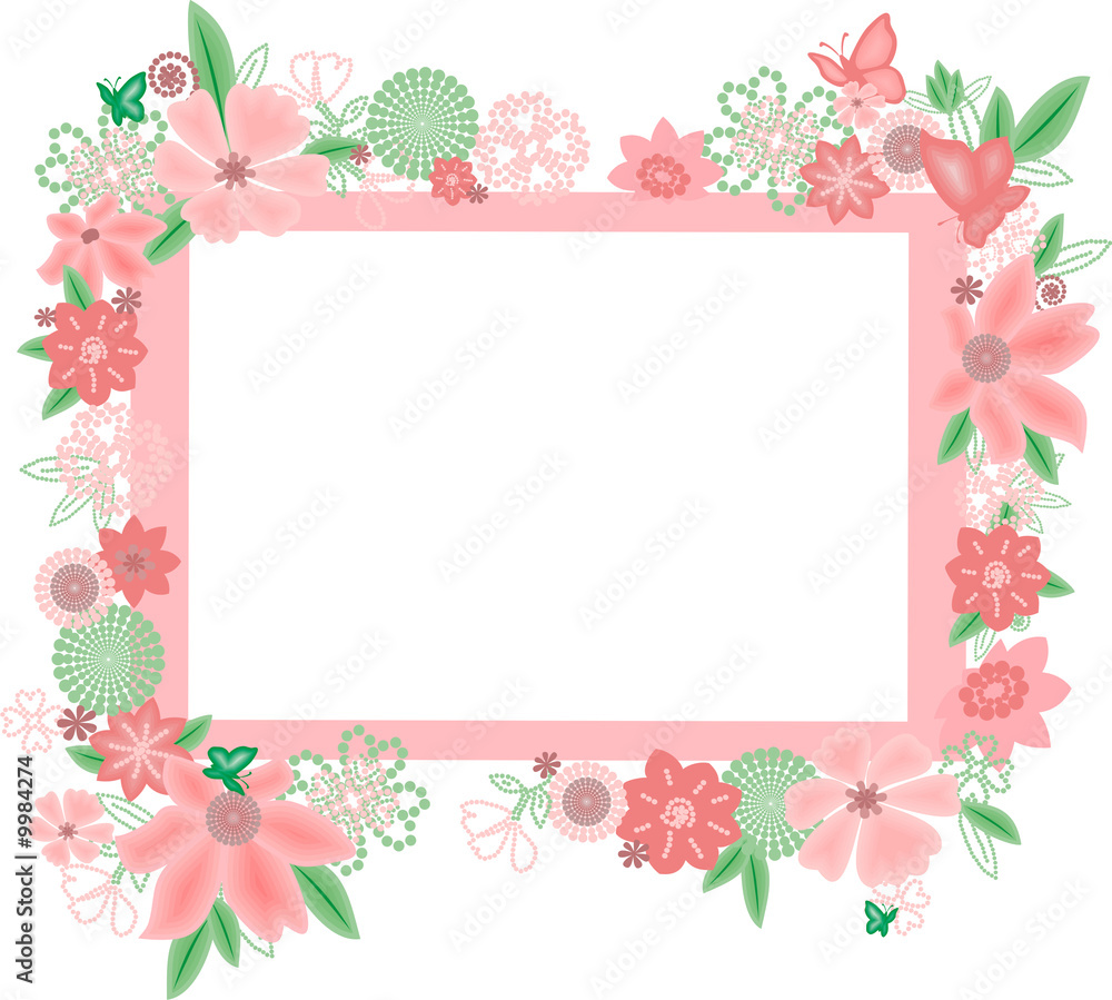 Frame with abstract flowers and butterflies