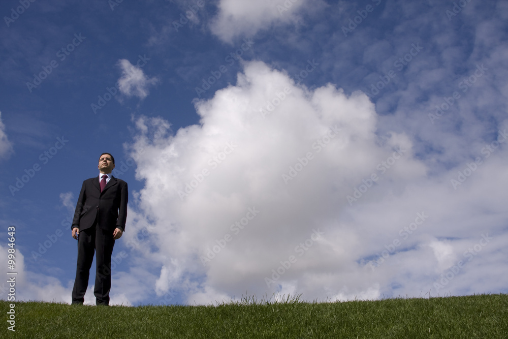 a businessman standing alone in a field a businessman standing alone in a field