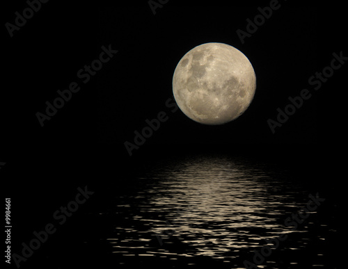 full moon with reflection in water surface