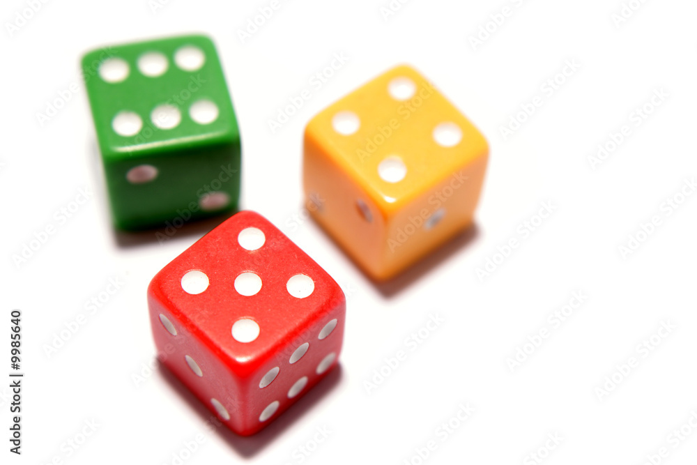 Three dice isolated over white Three dice isolated over white