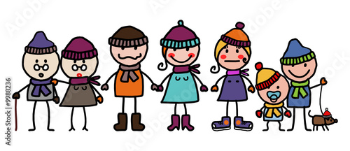 famille en hiver