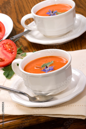 Two bowls of delicious tomato soup