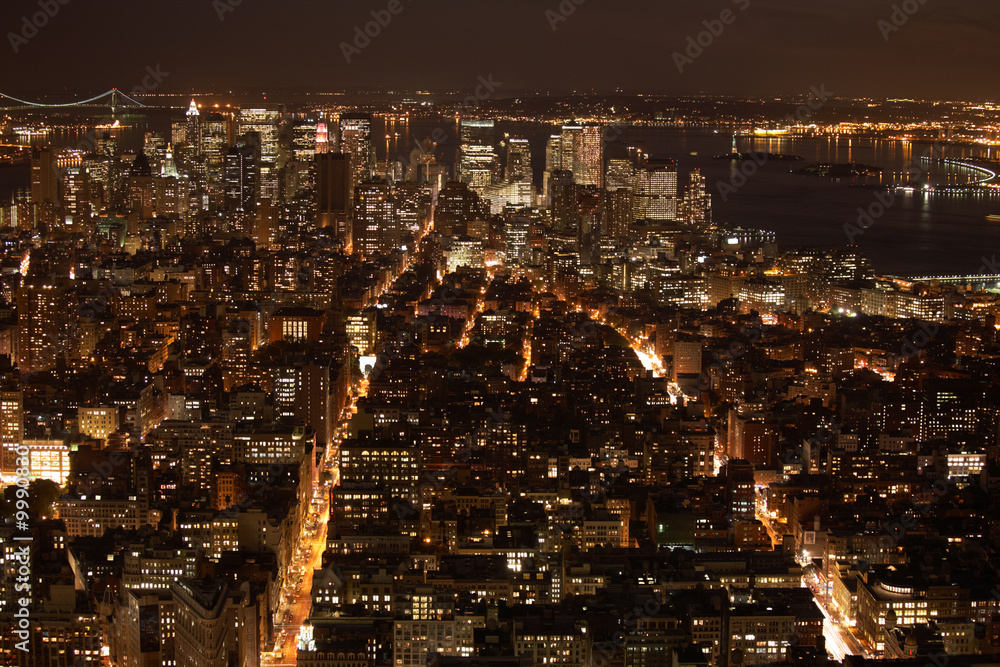 view from above over nightly manhattan