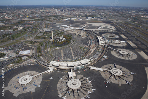 aerial view over airport terminals at good weather