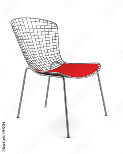 metallic chair with red pillow isolated on white background