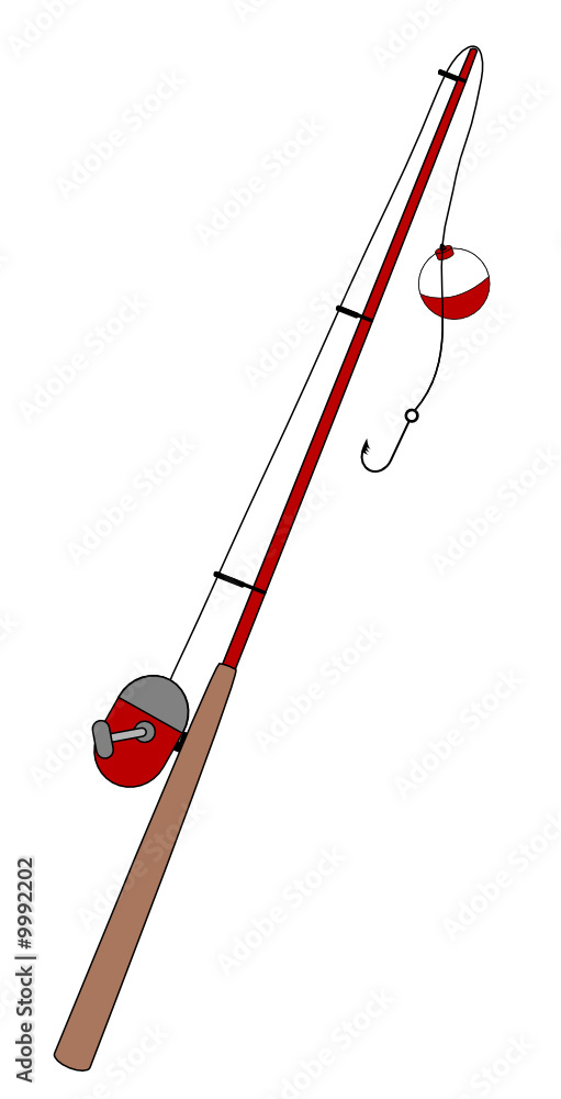 fishing rod with bobber and hook - illustration Stock Vector