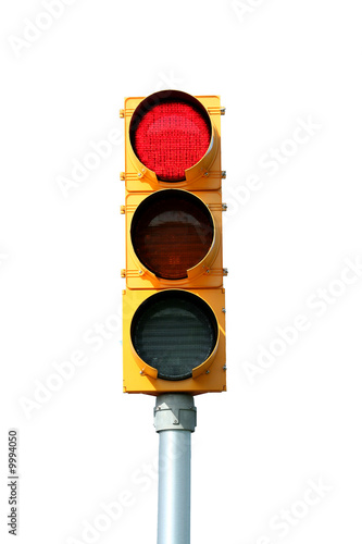 Isolated Red traffic signal light on white
