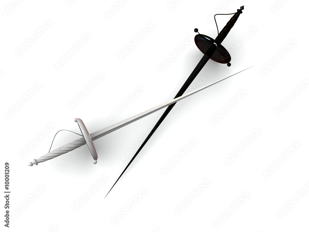 Fotografie black and white swords duel.3d